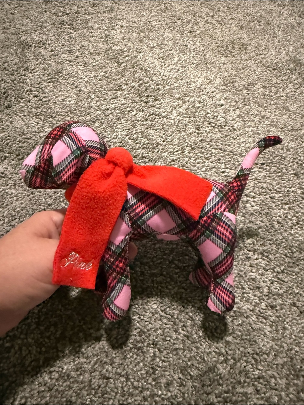 PINK Victoria's Secret Pink Plaid Dog Plush with Red Scarf